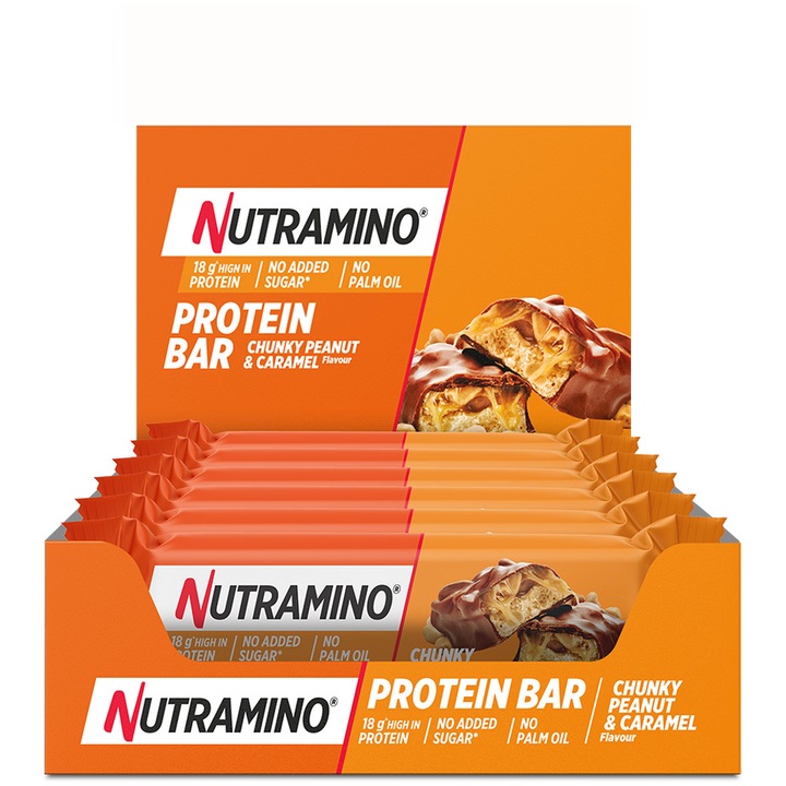 Batoane proteice Nutramino, Chunky Peanut Caramel, 12 buc x 55 g