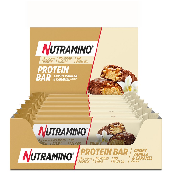 Batoane proteice Nutramino, Crispy Vanilla & Caramel, 12 buc x 55 g