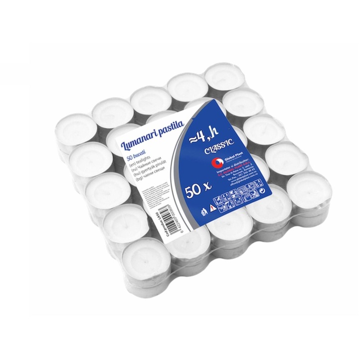 Set 50 Bucati Lumanari pastila albe Timp ardere 4 ore