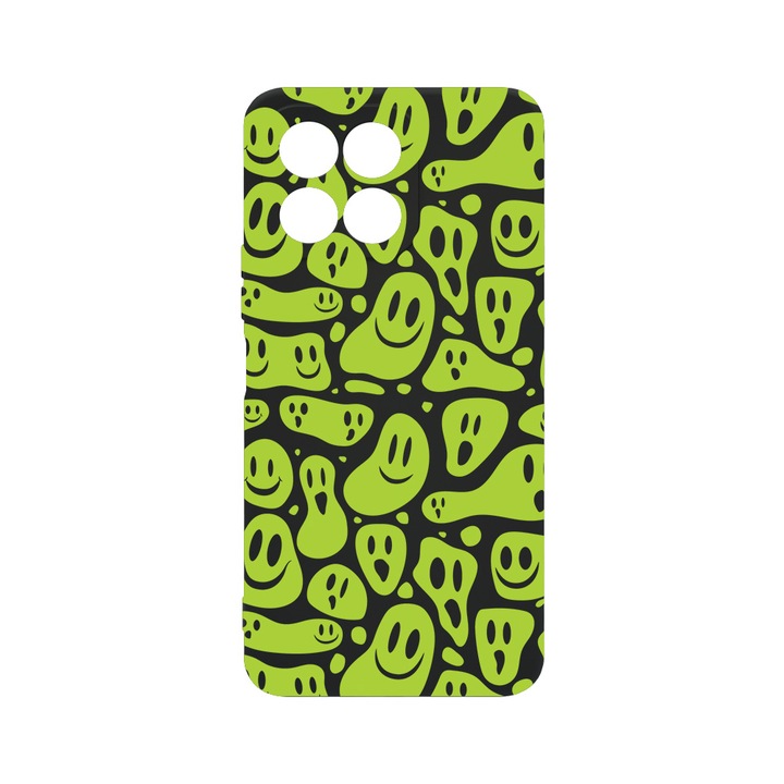 Силиконов калъф BestCase за Honor 70 Lite 5G, Green Acid Smiley, 0.8MM Slim, Camera Protection, Black Silicon Series, c-B 1051