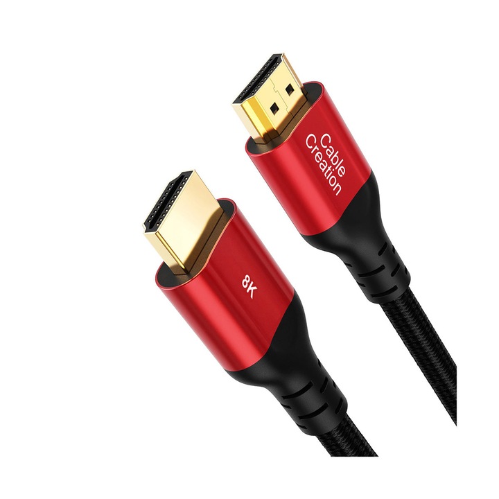 Cablu HDMI 2.1 tata-tata, Certificat, CableCreation®, 8K@60HZ, 4K/2K@120Hz, HDCP 2.2, eARC, 2 metri, Rosu