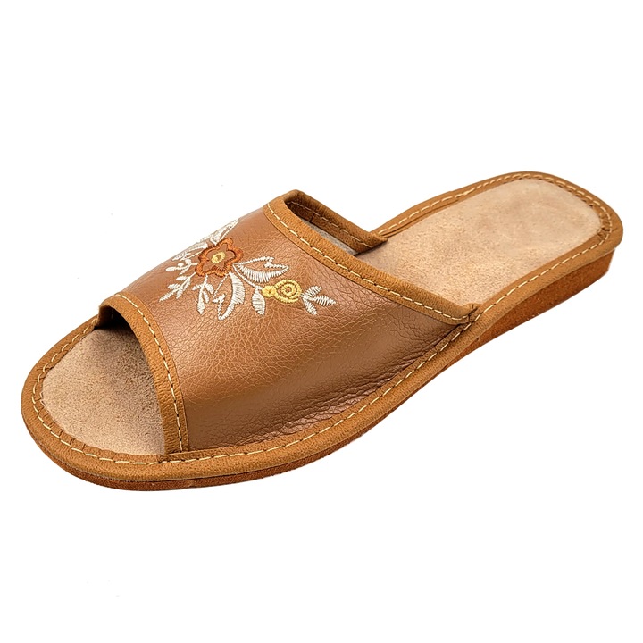 Papuci Dama, Model 'Summer Tradition', Culoare Bej, Material Piele