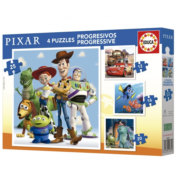 Puzzle progresiv, Educa, Disney Pixar, 12-16-20-25 piese