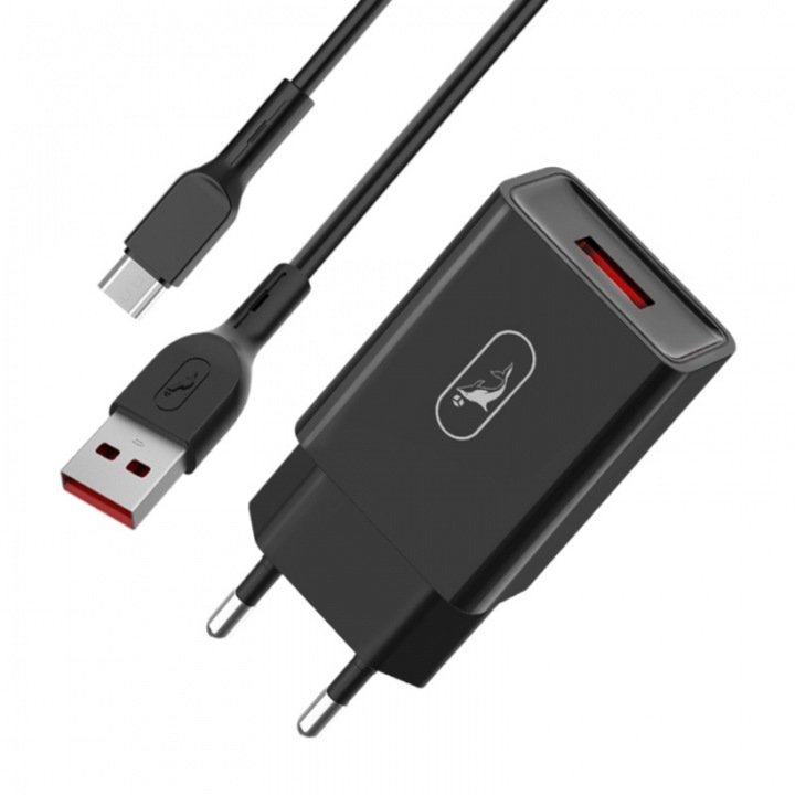 Incarcator de retea, SkyDolphin, USB, 2.4A, Micro-USB, Negru