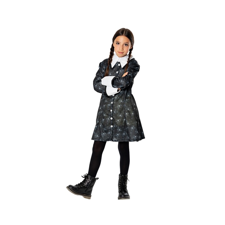 Costum negru Wednesday Addams, 9-12 ani, Rubies