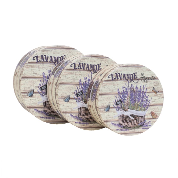 Set 3 cutii cu forma rotunda si model lavande, B.S.P. / CD4389__LAVANDE