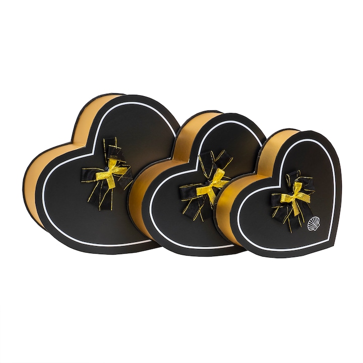 Set 3 cutii in forma de inima, cu capac negru CD4954_negru