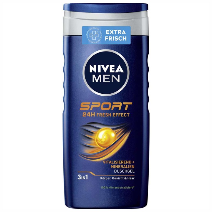 Nivea Men Sport tusfürdő, 3 az 1-ben, 24h Fresh Effect, 250 ml
