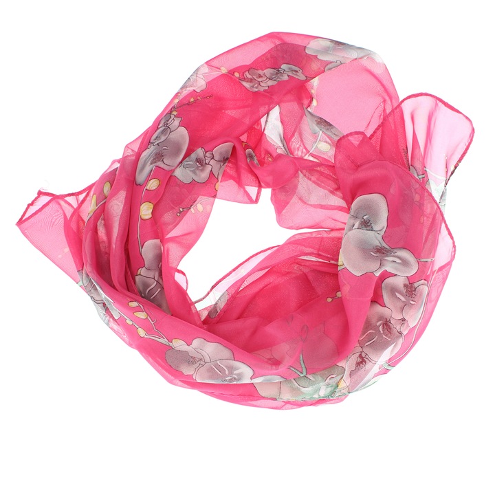 Esarfa, de dama, Buticcochet, din poliester, imprimeu floral, 50x150 cm, Roz cenusiu - ES2176