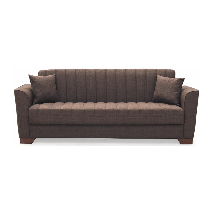 Canapea extensibila Expomob QUEEN, 3 locuri, cu arcuri si lada depozitare, dimensiuni 218x80x80 cm, culoare maro inchis