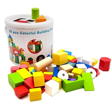 Set 50 de cuburi din lemn la galetusa cu imagini JC59 - eMAG.ro