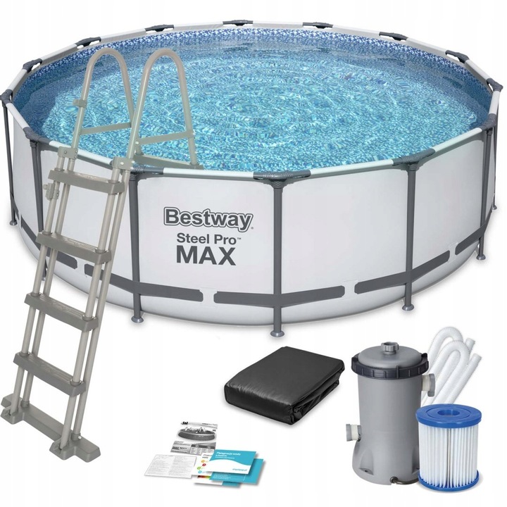 Piscina cadru metalic Bestway, 457x122cm, 16.000 litri, cu pompa de filtrare, scara si prelata.+