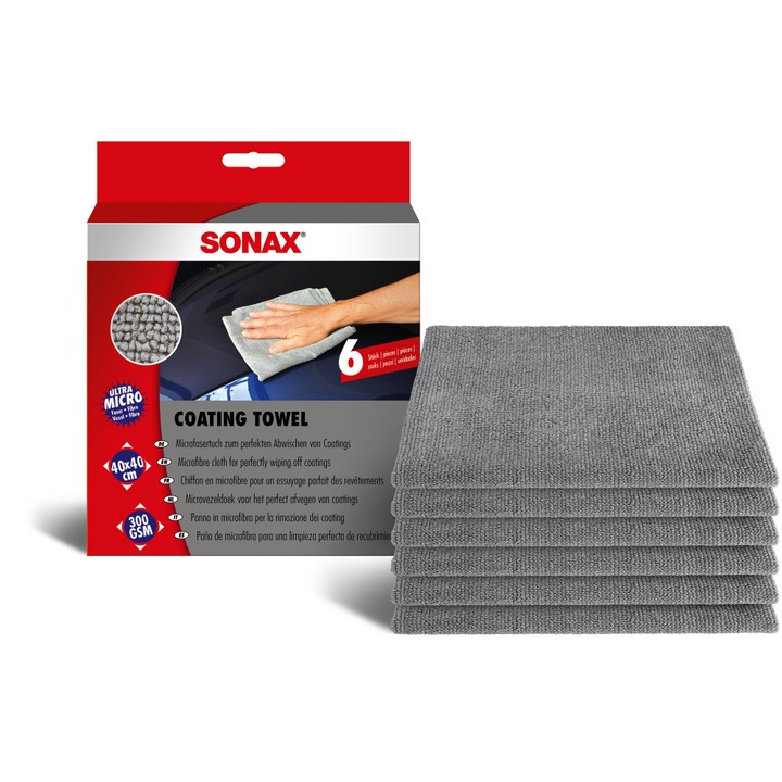 Комплект от 6 микрофибърни кърпи Sonax Coating Towel, 40 x 40 см
