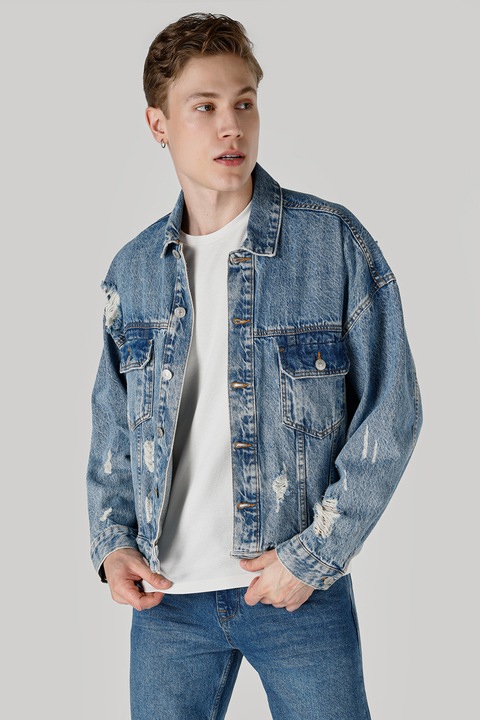 COLIN'S, Jacheta de denim cu detalii cu aspect deteriorat, Albastru deschis