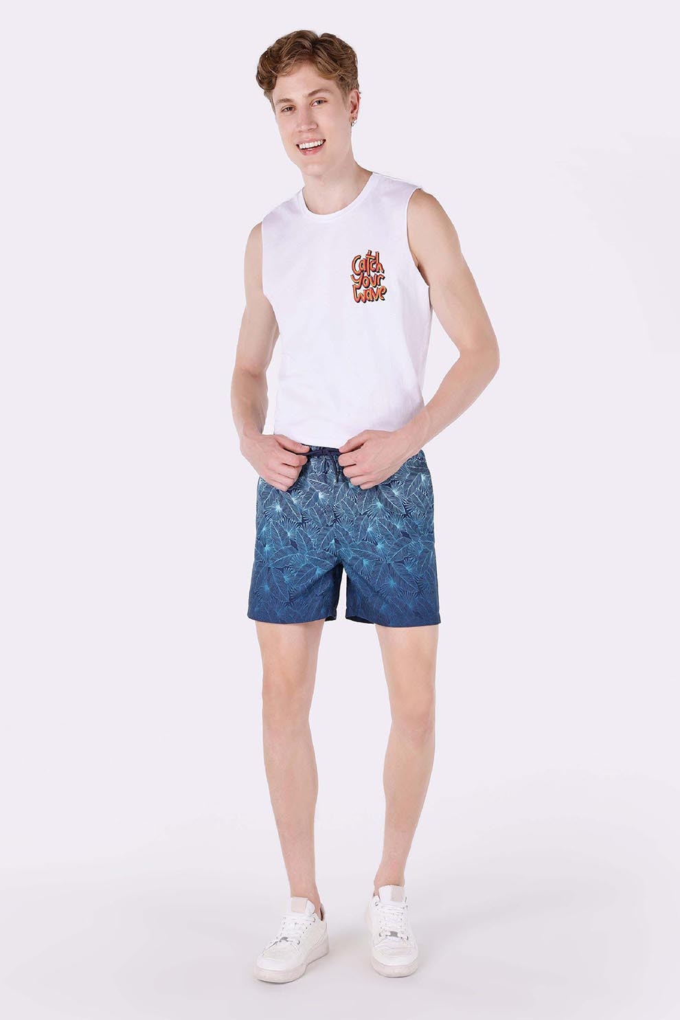 COLIN'S, Pantaloni scurti cu talie elastica, Albastru inchis, Albastru deschis, M