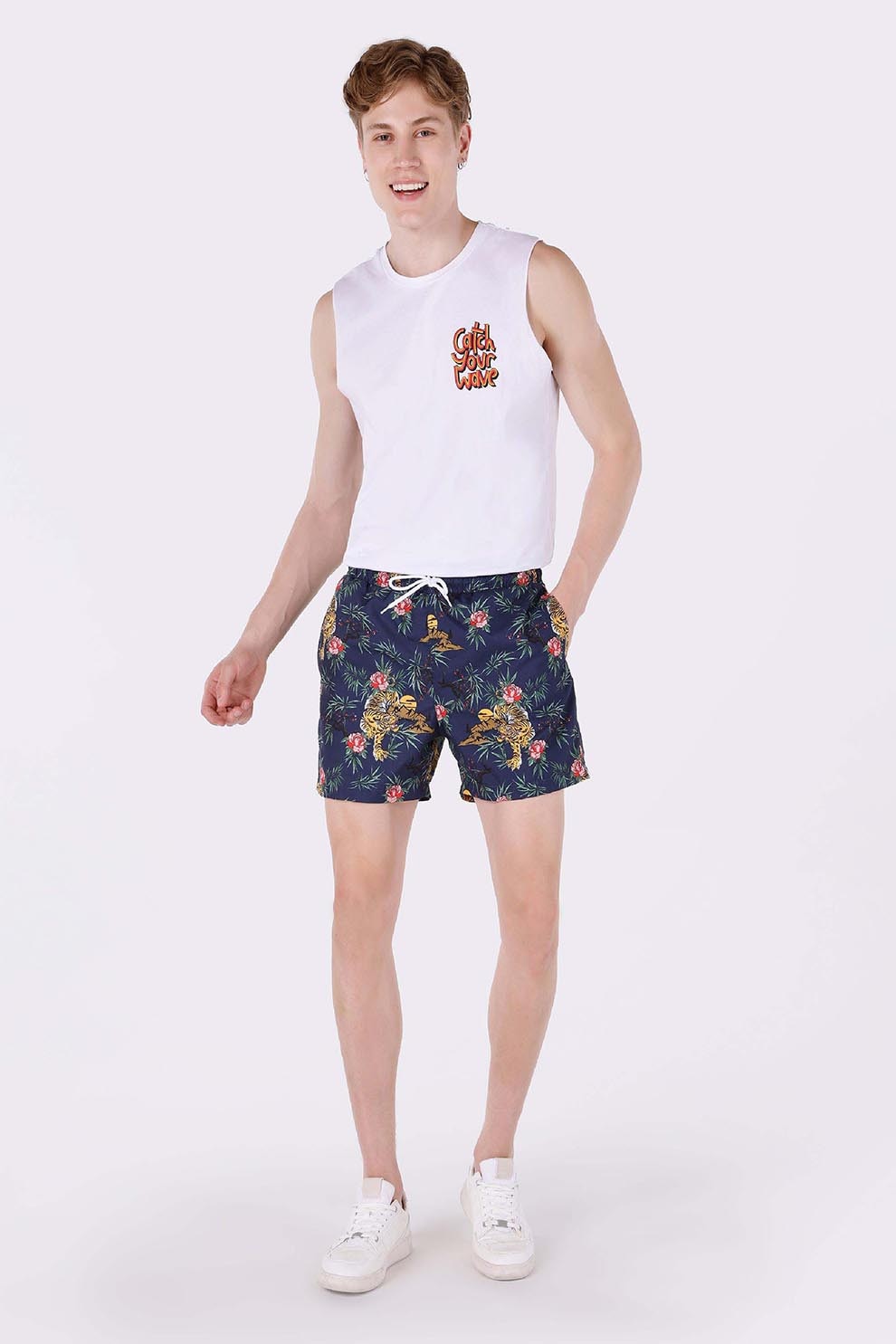 COLIN'S, Pantaloni scurti cu imprimeu floral, Verde, Albastru inchis, Galben sofran, M