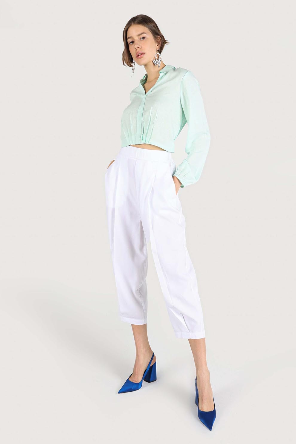 COLIN'S, Pantaloni capri relaxed fit din lyocell, Alb optic, XS
