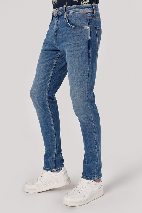 COLIN'S, Blugi cu talie medie si detalii cu aspect decolorat, Albastru inchis