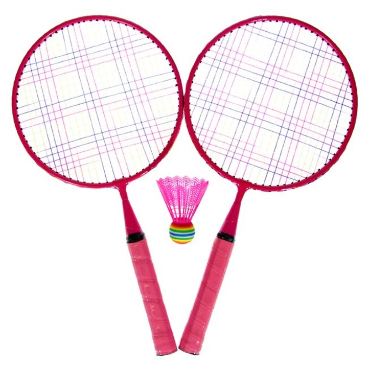 Set Rachete de Badminton Jacqueline pentru Copii de Plastic Roz cu Fluturas 47 cm