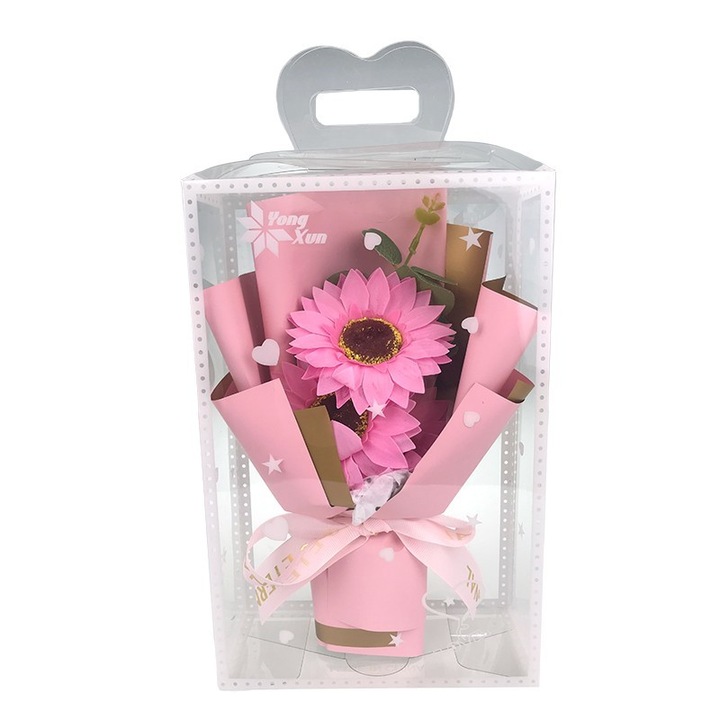 Букет от три сапунени/дунапренови хризантеми, опаковани в кутия с щампа, М3, 16Х24 см