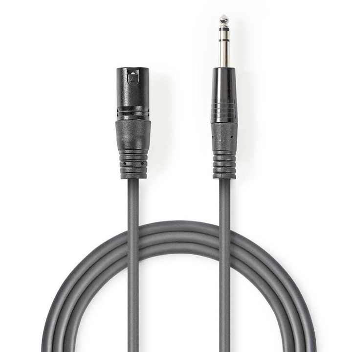 Cablu audio stereo XLR 3-Pin tata - 6.3 tata 3.0 m, gri, Nedis