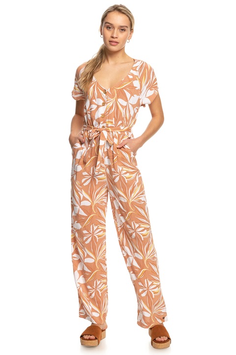 ROXY, Salopeta cu decolteu in V si cordon in talie Breeze Of Sea, Alb/Bej, L