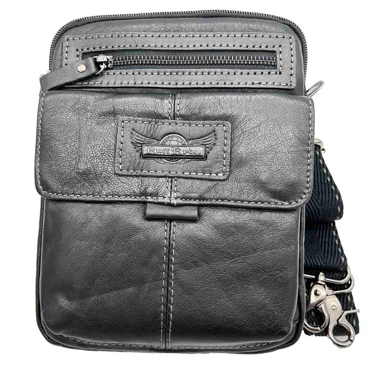 Borseta De Umar Din Piele Naturala Pentru Barbati, Gama Business, Negru, 22.5 X 18 X 5.5 Cm