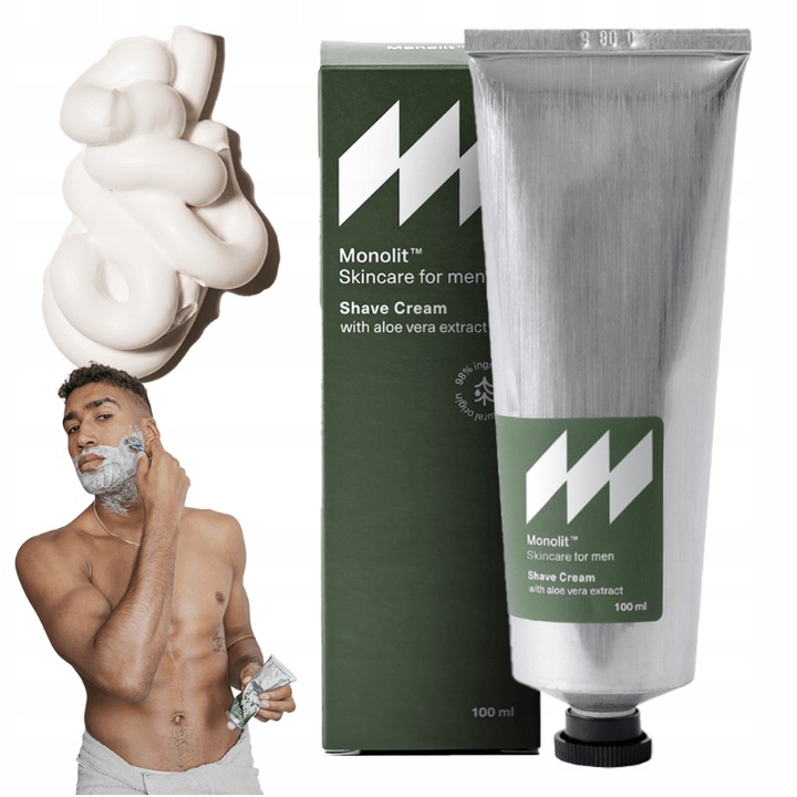 Crema de Ras, Monolit, Hidratare Intensa cu Aloe si Uleiuri, Pentru Piele Sensibila, Reduce Iritatiile, Netezeste Barba si Protejeaza Tenul, Miros de Lemn de Santal, 100 ml