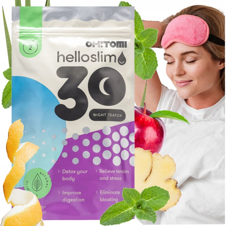 Ceai De Slabit, Oh!Tomi, Hello Slim Night, Infuzie Cu Menta Si Plante Naturale, Detoxifica Organismul Si Sustine Arderea Grasimiilor, Reduce Pofta De Mancare, Imbunatateste Somnul Si Regenerarea, Pentru Femei, 30 Pliculete
