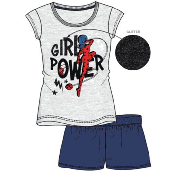 Pijama tricou maneca scurta, pantaloni scurti LadyBug 17791, Gri