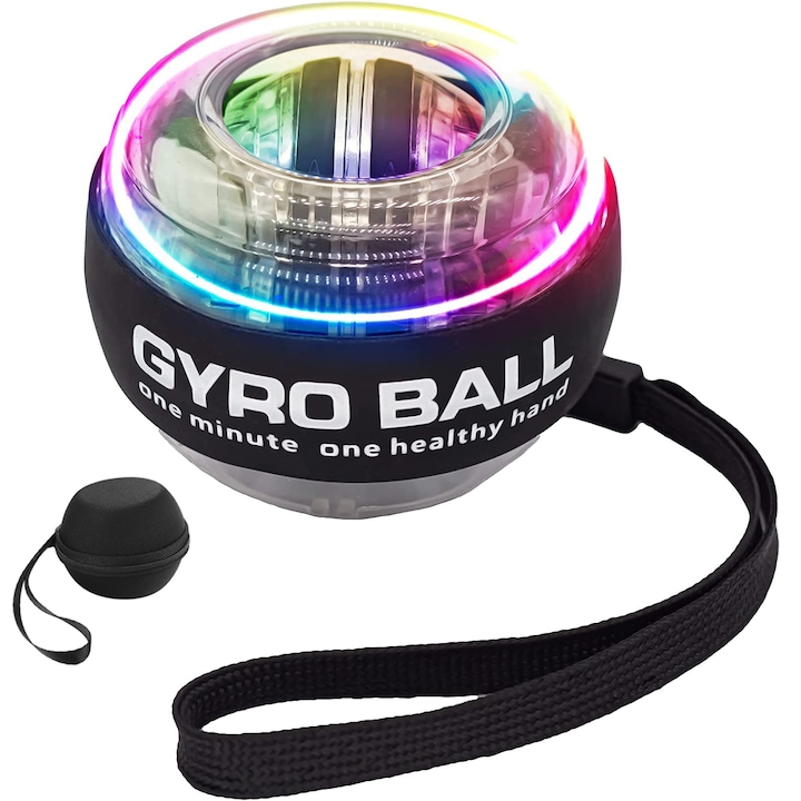Yingyun Gyro labda, forgó fitneszlabda, LED lámpa, fekete