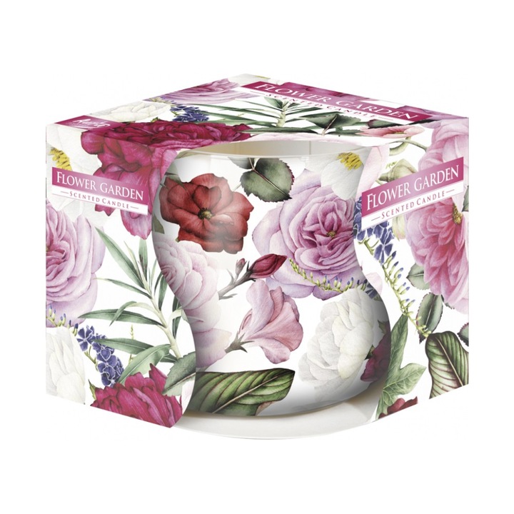 Lumanare Parfumata in Pahar Imprimat, Flower Garden, 22 Ore