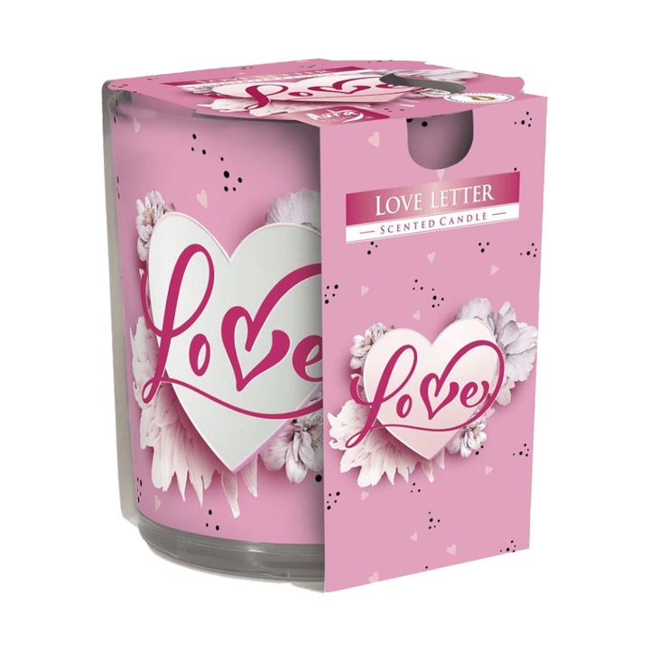 Set 3 x Lumanare Parfumata in Pahar Imprimat, Love Letter, 22 Ore