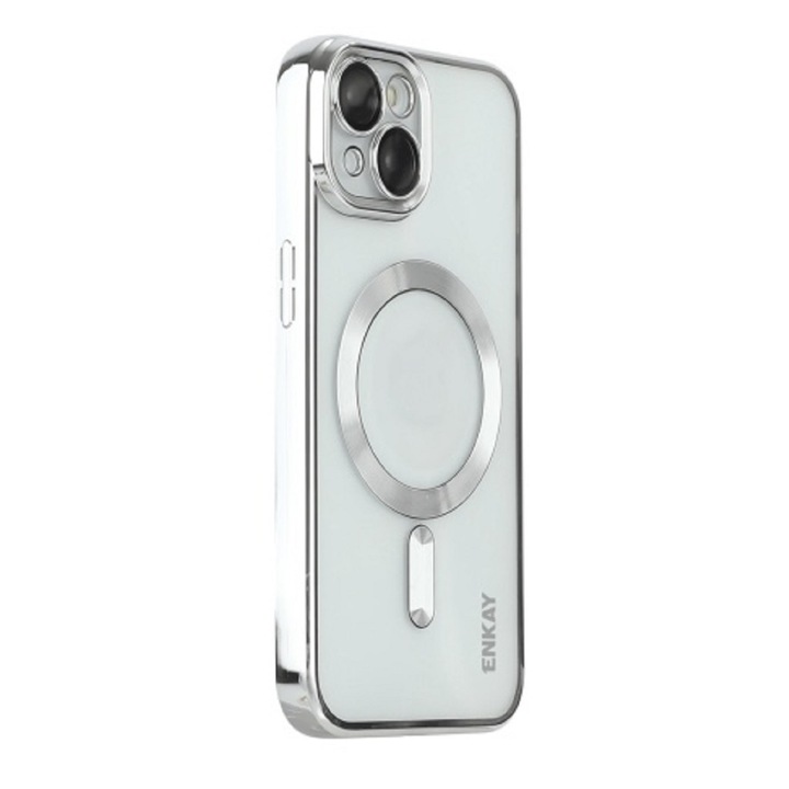 Szilikon tok fémezett élekkel Ultra-Soft, Luxury Magsafe, kompatibilis az iPhone 15 / Silver készülékkel