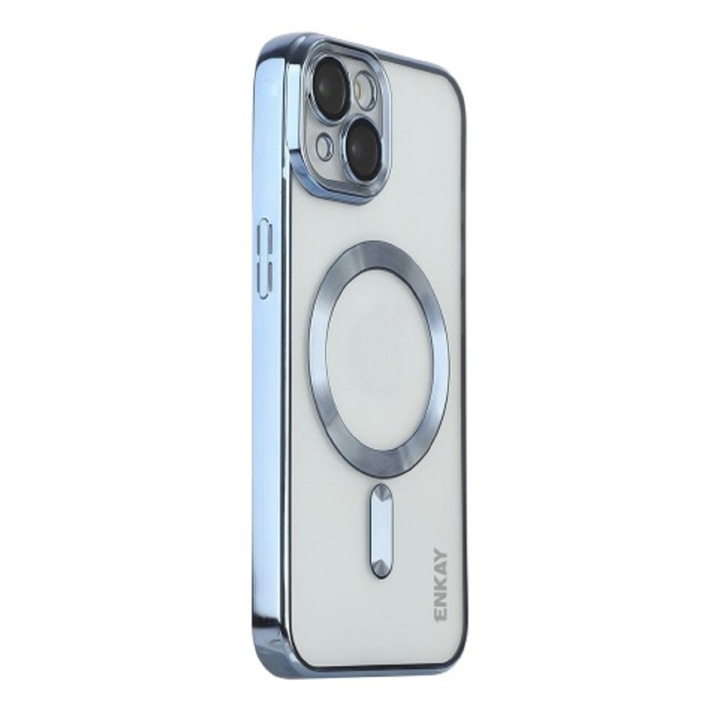 Szilikon tok fémezett élekkel Ultra-Soft, Luxury Magsafe, kompatibilis az iPhone 15 Plus készülékkel / Világoskék