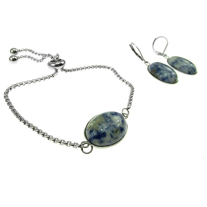 Set bratara si cercei inox cu sodalit, GlamBazaar