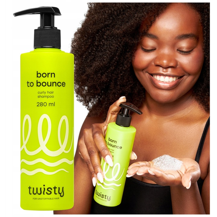 Sampon Göndör és Hullámos Hajra, Twisty, Born to Bounce, Fürtdefiniálás, 93% Növényi Összetevő, Vegán Formula, 280 ml