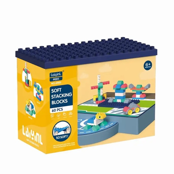 Строителни блокове, Пластмаса, 60 части, Многоцветни