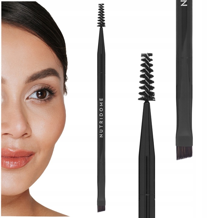 Pensula Pentru Sprancene, Nutridome, Par Sintetic, Forma Ergonomica, Vegana si Hipoalergenica, Cu Perie Pentru Pieptanarea Sprancenelor, 1 Buc