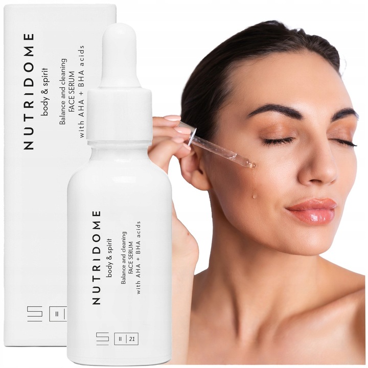 Serum Exfoliant pentru Fata, Nutridome, cu Acizi AHA si BHA, Regleaza Productia de Sebum, Curata Porii si Reda Echilibrul Pielii, Potrivit pentru Toate Tipurile de Ten, 30 ml