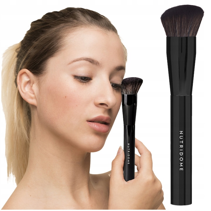 Pensula Pentru Fond De Ten, Nutridome, Syntetica, Cu Varf Taiat, Hipoalergenica si Vegana, 1 Buc