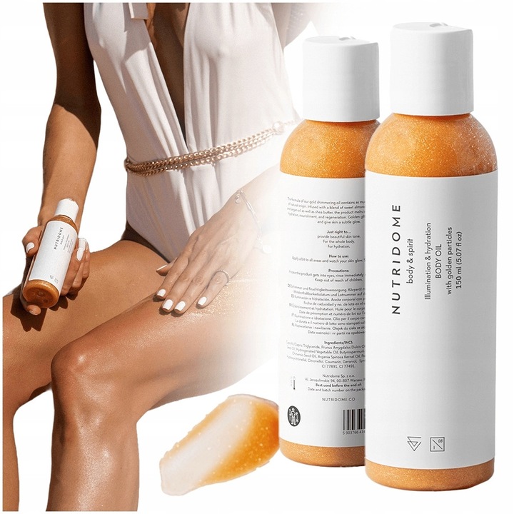 Testolaj, Nutridome, Arany Részecskékkel, 98% Természetes Összetevő, Világosító és Hidratáló Hatású, Minden Bőrtípusra Alkalmas, 150 ml