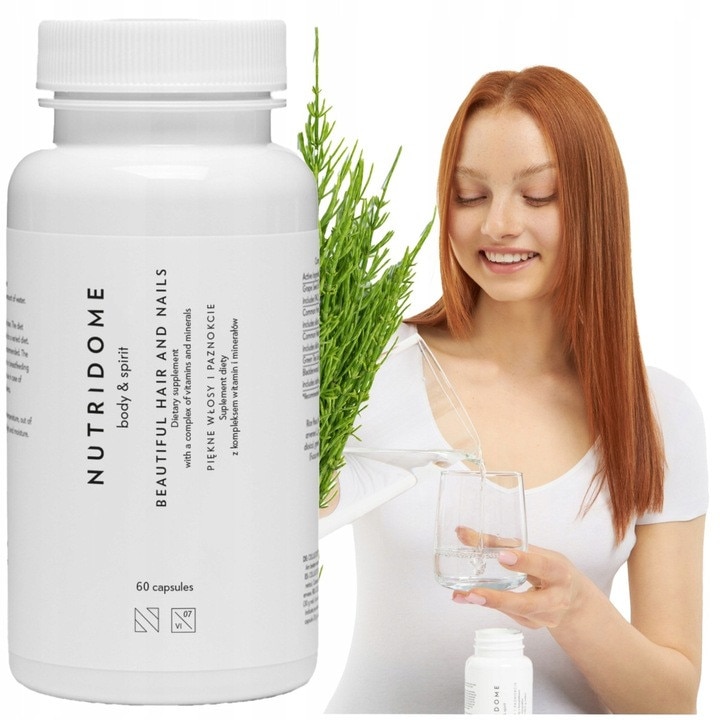 Étrend-kiegészítő, Nutridome, Haj és Köröm, Mezei Zsurló, Biotin, B1-, B2-, B12-, C- és E-vitamin, Folsav, Erősíti A Hajat, Erősíti A Körmöket, 60 Kapszula