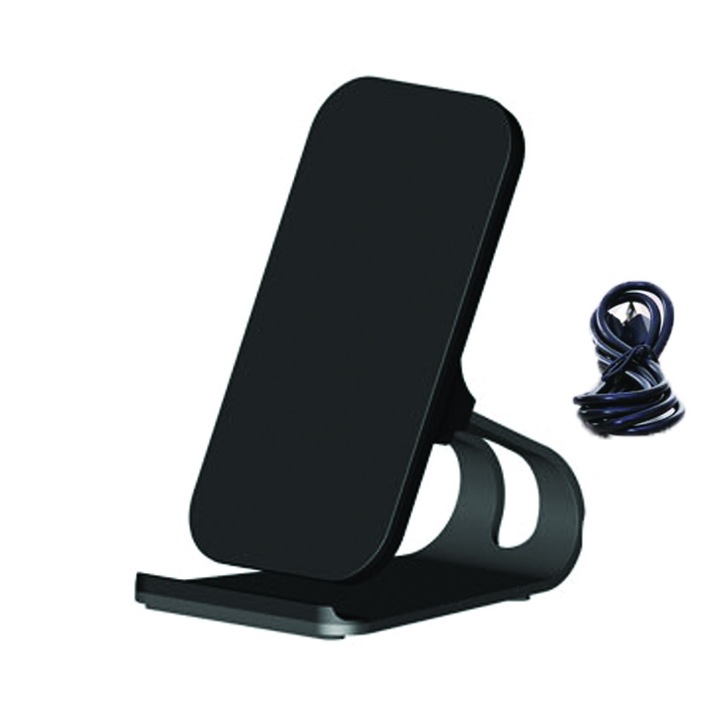 Incarcator wireless aluminiu vertical, Fast Charging 10W, Compatibil cu IPhone, Samsung, telefon care suporta incarcare wireless Phuture®