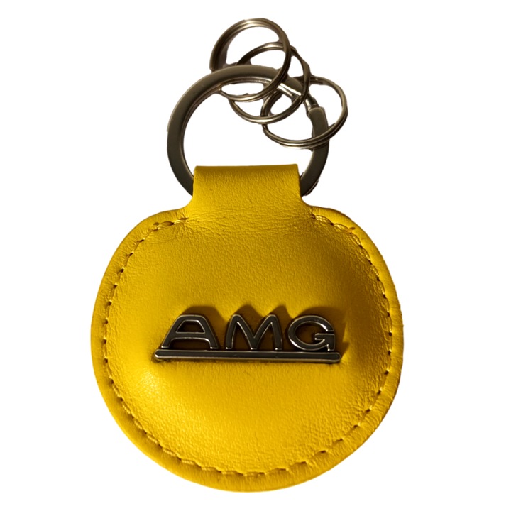 Breloc, Mercedes-Benz, Piele/Inox, 7 cm, Galben