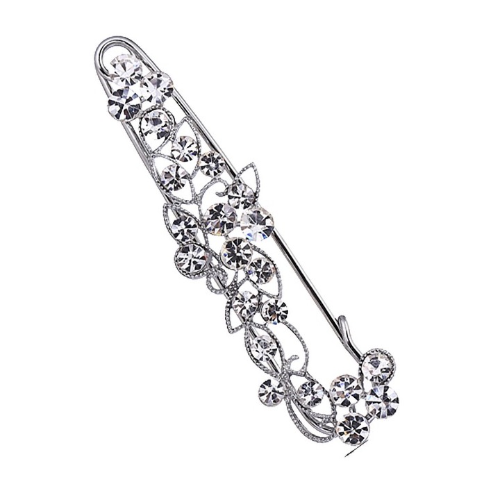 Brosa tip ac de siguranta cu pietre de zirconiu, ADM, Crystal, argintie