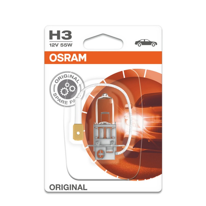 Bec Auto OSRAM, Blister, 12V, H3, 55 W, Conector PK22s, Pentru Far, Faza Lunga, Original