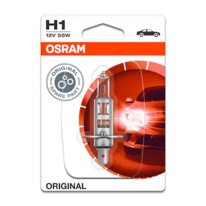 Bec Auto OSRAM, Blister, 12V, H1, 55 W, Conector P14,5s, Pentru Far, Faza Lunga, Original