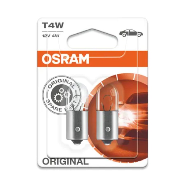 Комплект от 2 автомобилни крушки OSRAM, T4W, 12V, 4 W, конектор BA9s, за сигнализация, оригинален блистер