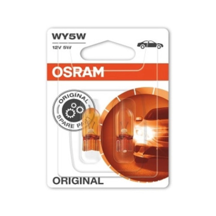 2 db OSRAM autós izzó készlet, buborékfólia, WY5W, 12V, 5 W, csatlakozó W2,1x9,5d, jelzéshez, eredeti buborékfólia
